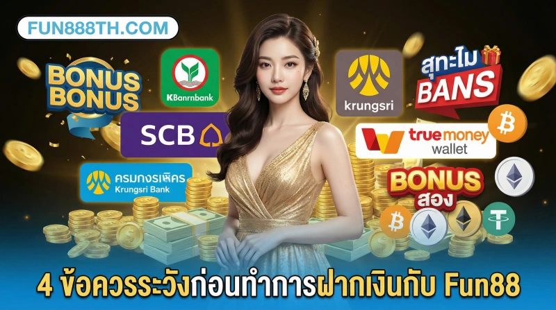 วิธีฝากเงิน Fun88 - รวดเร็ว ปลอดภัย เข้าบัญชีทันที 3 ข้อควรระวังก่อนทำการฝากเงินกับ-Fun88